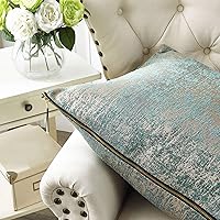 Vista 6 de Home Soft Things Serenta - Juego de fundas de almohada de felpilla jacquard con cremallera grande, 2 piezas, color verde azulado/camello, 26 x 26
