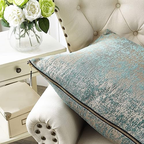 Miniatura 6 de Home Soft Things Serenta - Juego de fundas de almohada de felpilla jacquard con cremallera grande, 2 piezas, color verde azuladocamello, 26 x 26