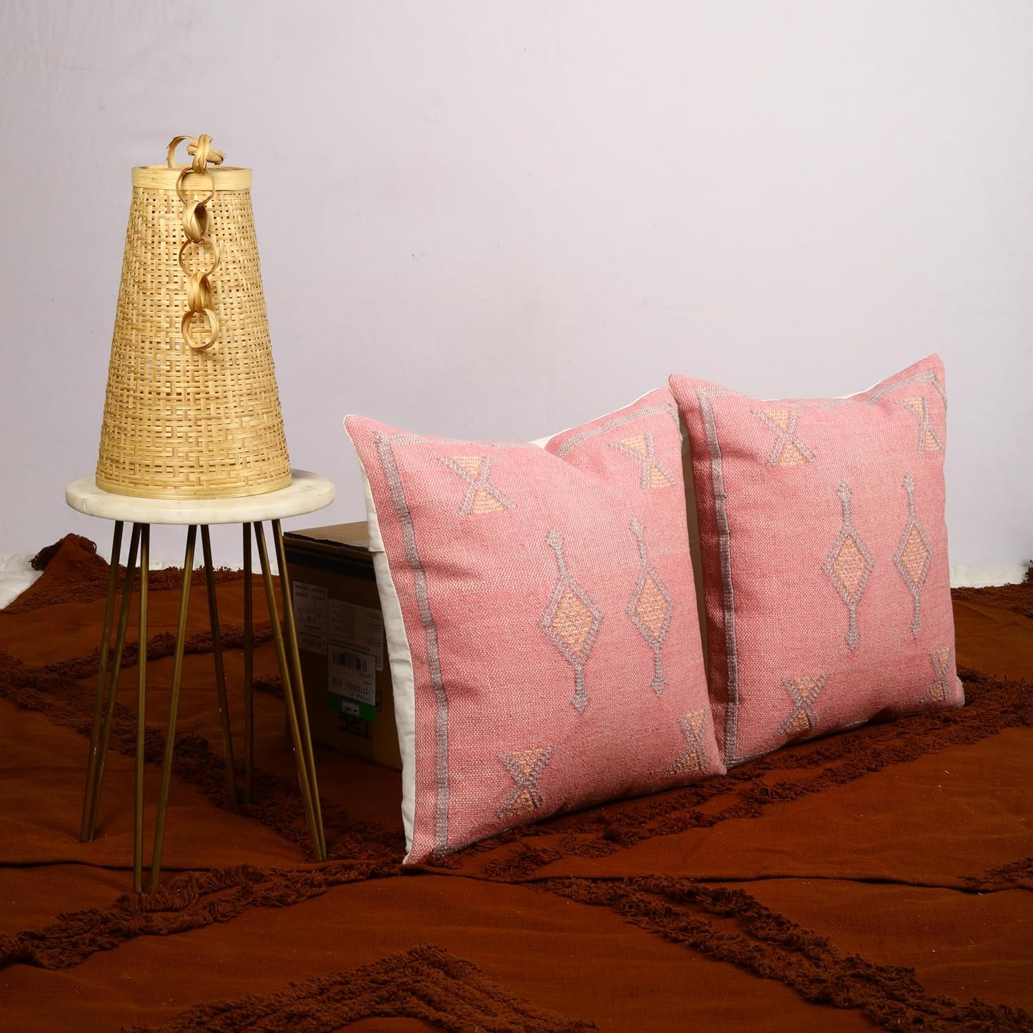 Trade Star 100% Cotton Cushion Covers Handloomed Rug Decorative Cushion case Handwoven Sabra Pillowcase 18x18 Inches Designer Pillow Shams Set of 2 Throw Pillow Cover