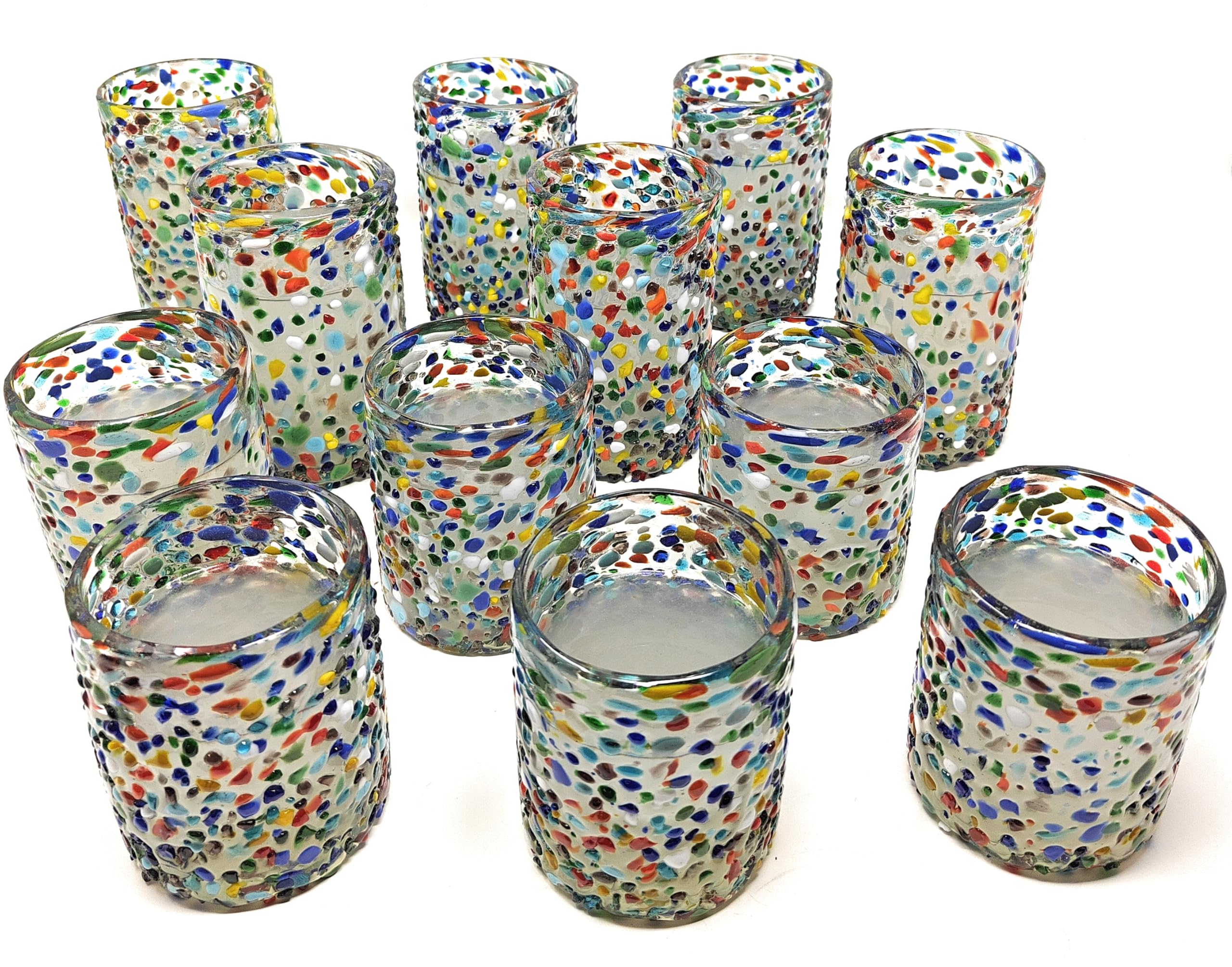 Dos Sue os Mexican Hand Blown Glass Drinkware Set - 6 Drinking Glasses 14oz and 6 Tumbler Glasses