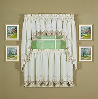 Vista 1 de Today's Curtain Verona - Nivel de bordado inverso, 36 pulgadas, crudo/rosa, 60 pulgadas de ancho x 36 pulgadas de largo