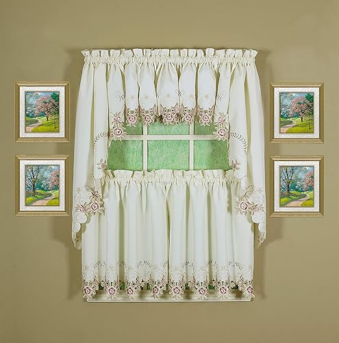 Today's Curtain Verona - Nivel de bordado inverso, 36 pulgadas, crudorosa, 60 pulgadas de ancho x 36 pulgadas de largo
