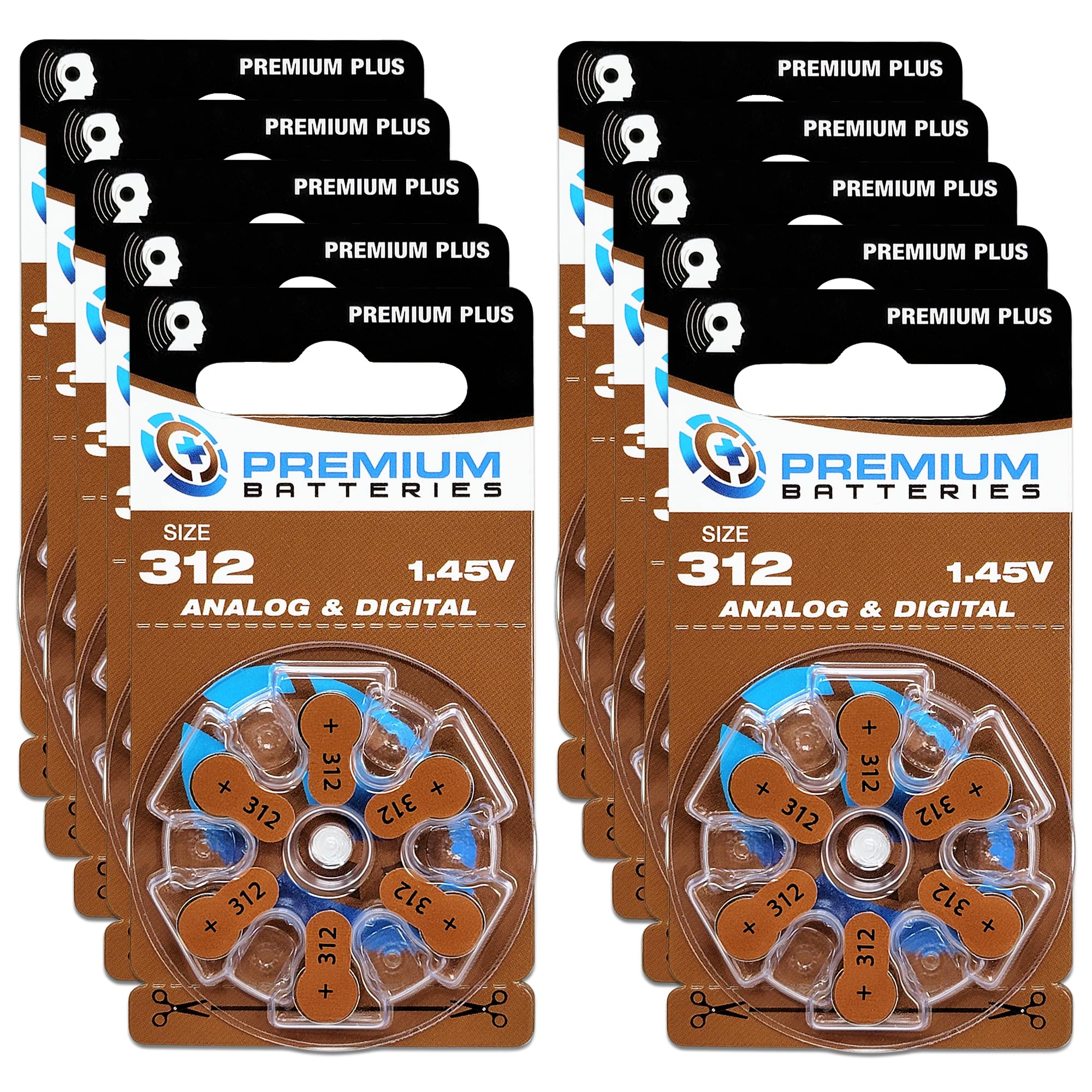 Premium Batteries Size 312 PR41 1.45V Hearing Aid Batteries Brown Tab (60 Batteries)