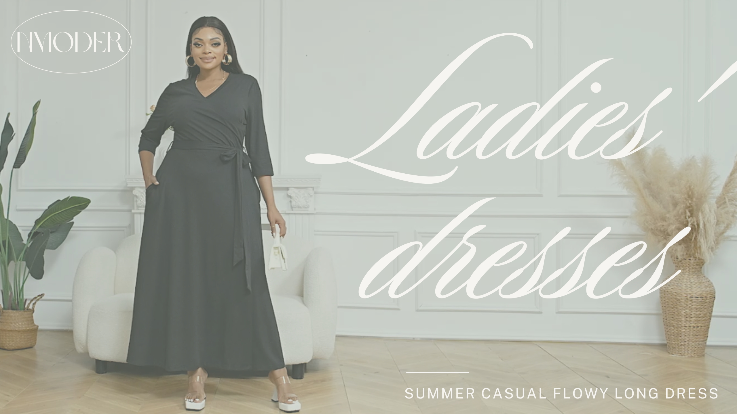 Nmoder Black Maxi Dress for Women with Pocket