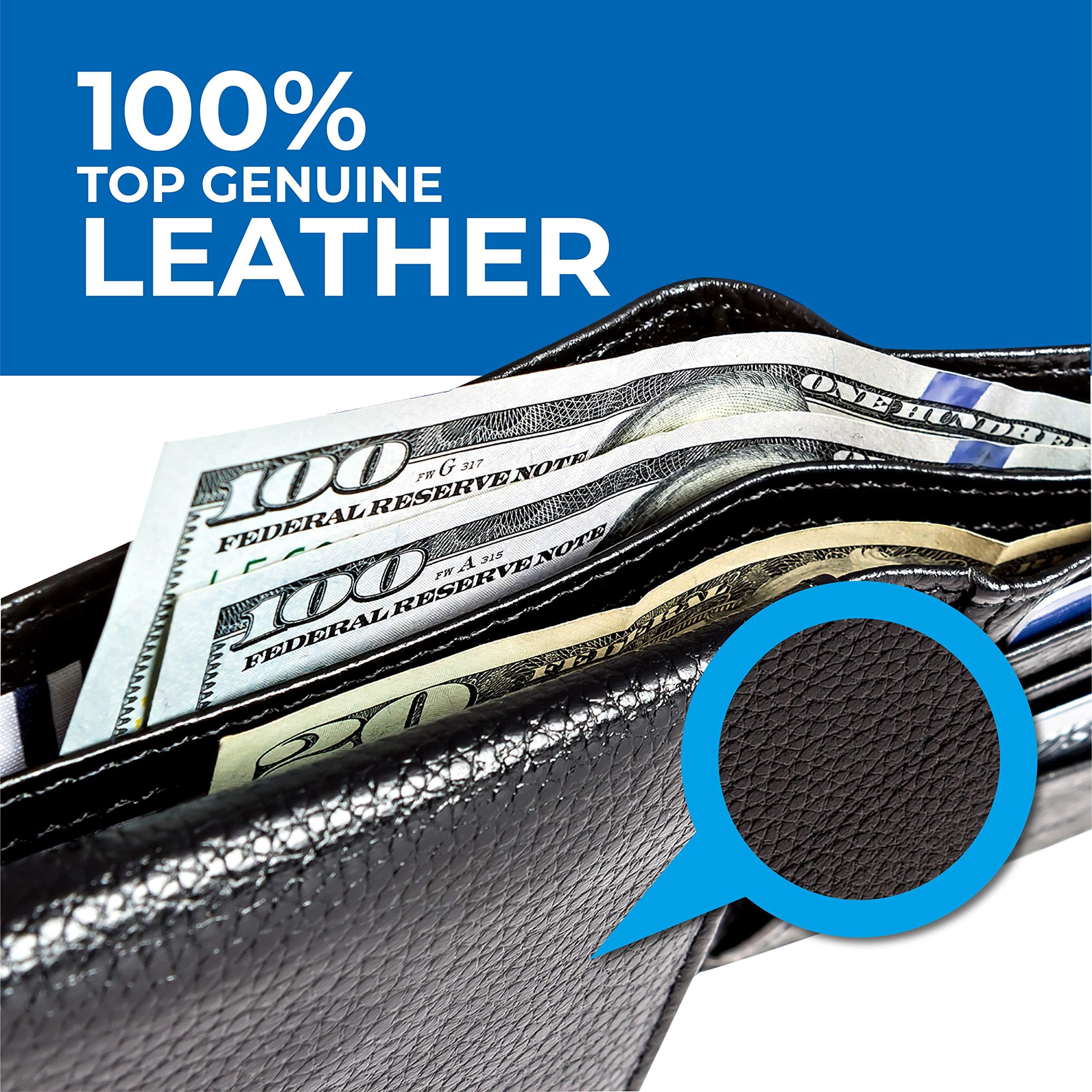 Cartera de piel auténtica con bloqueo RFID para hombre, excelente como plegable de viaje, protector de tarjeta de crédito, Cuero Guijarro, Cartera Rfid 4