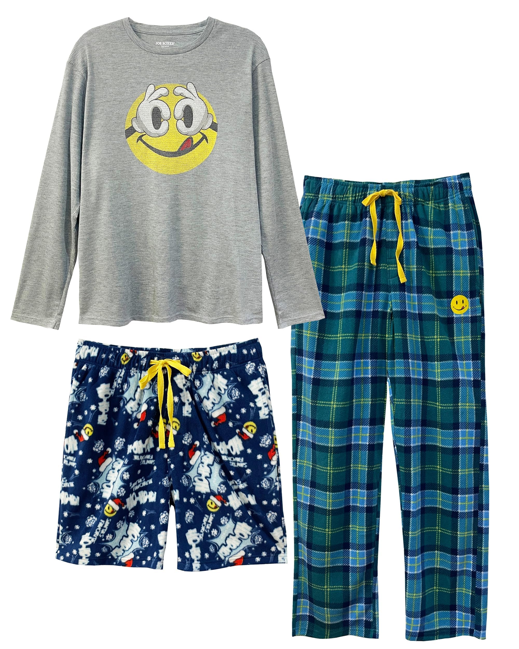 JOE BOXER Men's Moisture-Wicking 3-Pack Sleepwear Set: Pajama Pants, Elastic Banded Sleep Shorts, Long-Sleeve Crew Tee (Estate Blue, Large)