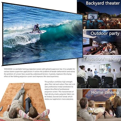 Miniatura 6 de Pantalla de proyector plegable de 100 pulgadas con marco de poste telescópico ligero montado en la pared, anti-arrugas, respaldo negro, pantalla de