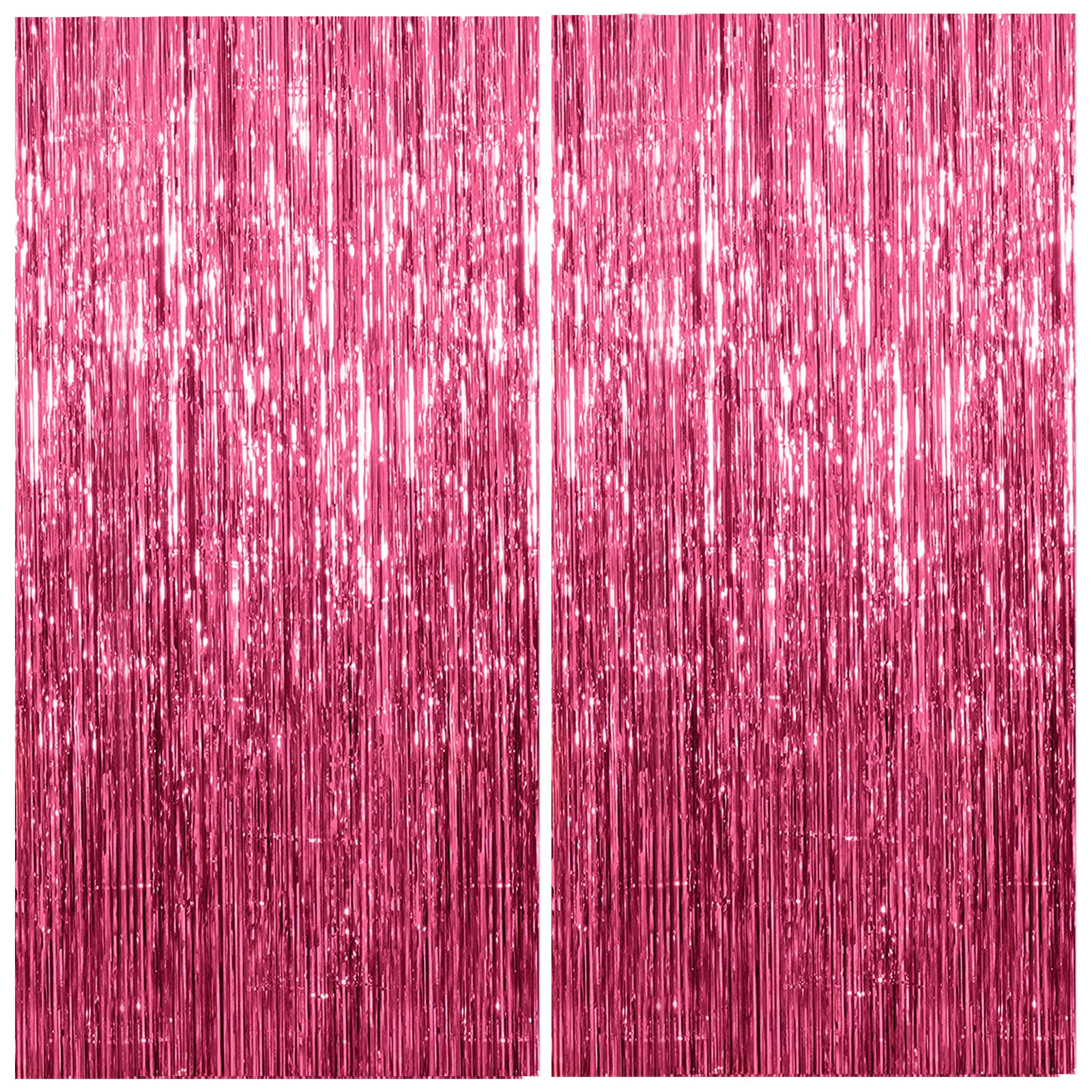 2 Pack Foil Curtain Backdrop Pink Metallic Tinsel Foil Fringe Curtains Photo Booth Props for Birthday Wedding Engagement Baby Shower Bachelorette Christmas Holiday Celebration Party Decorations