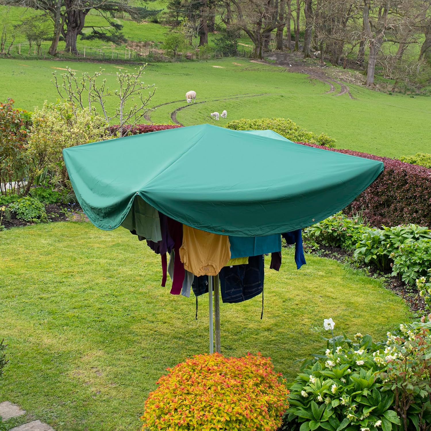 Chimney Sheep Laundry Mac rain cover for laundry on rotary dryer with