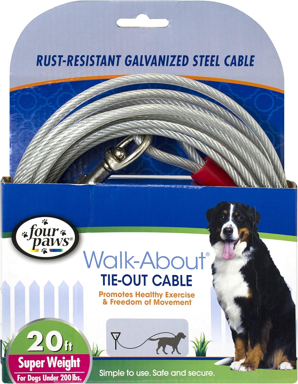 Four Paws Dog Super Tie Out Cable, 20 Foot,Silver