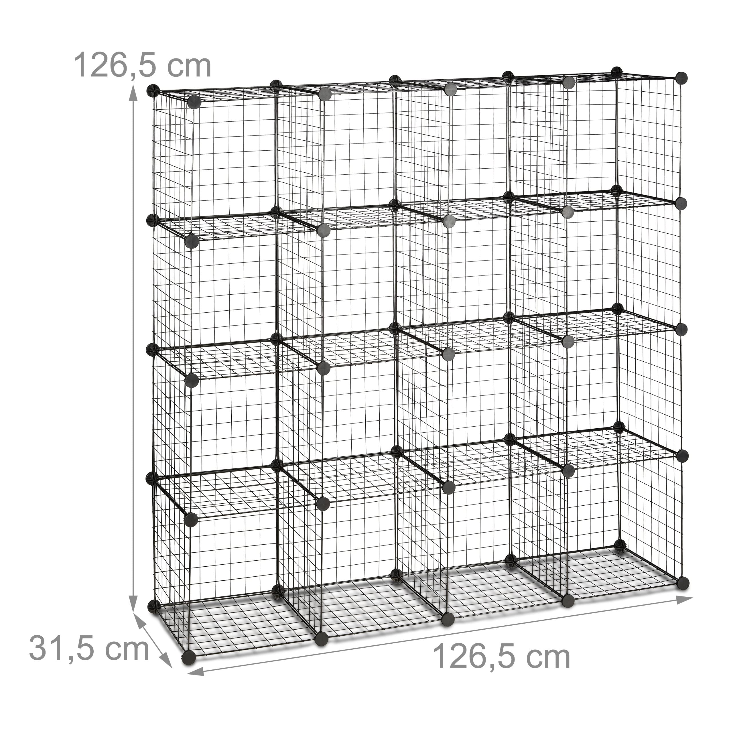 Relaxdays Estantería Modular con 16 Compartimentos, Metal, Negro, 126.5 x 126.5 x 31.5 cm
