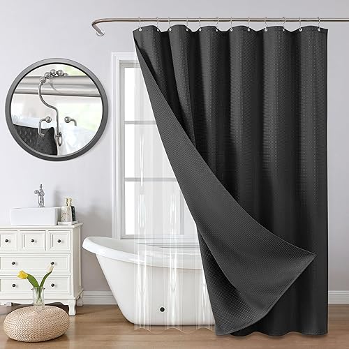VANZAVANZU Juego de cortinas de ducha todo en uno para baño, cortina de ducha mejorada de tela de gofre 3D con forro impermeable de PEVA y 12