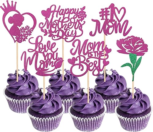 Miniatura 8 de 30 piezas de decoración para cupcakes con purpurina para el día de la madre, para mujeres embarazadas, para el amor de la madre, para cupcakes, la