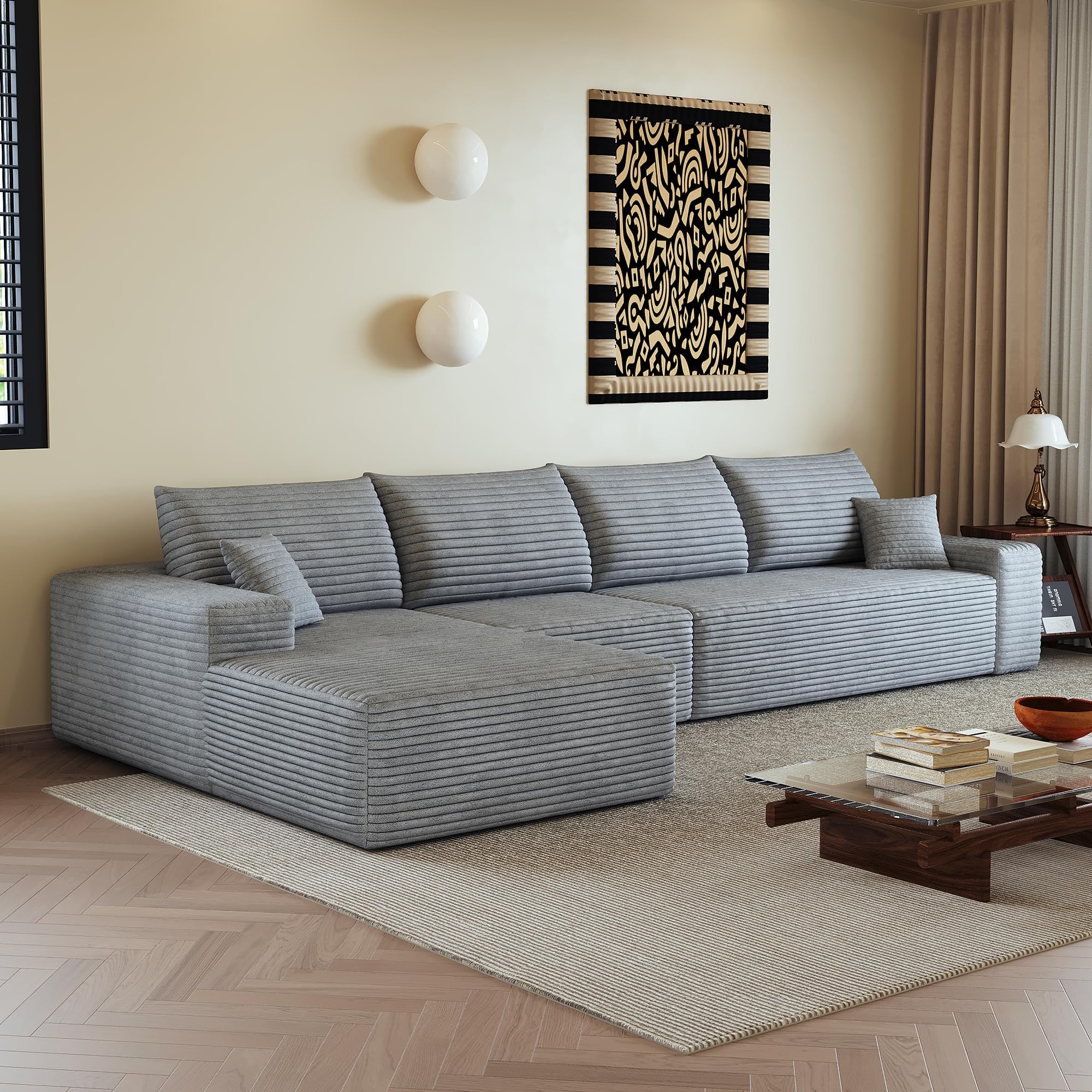 Sofa modułowa w kształcie litery L z szezlongiem, głębokie