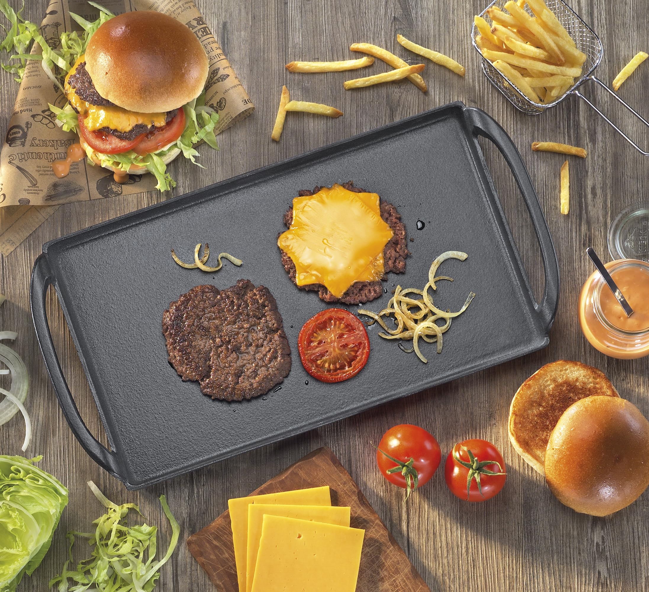 KÜCHENPROFI PROVENCE - Piastra per barbecue Plancha, 38 cm, in ghisa smaltata, adatta a tutti i piani cottura, compresi quelli a induzione, multifunzionale per cuocere, grigliare e servire