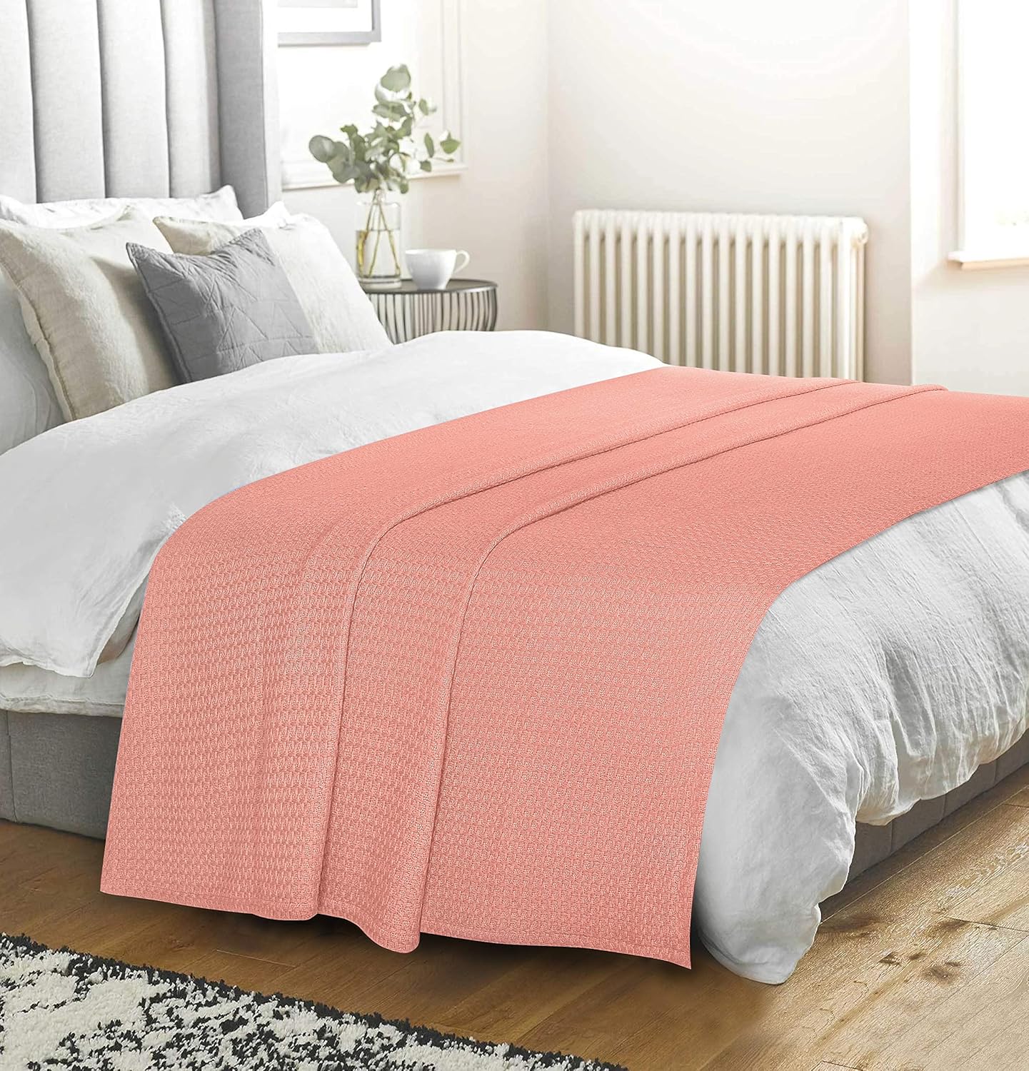 Elvana Home 100% Cotton Bed Blanket, Breathable Bed Blanket Queen Size, Cotton Thermal Blankets Queen, Perfect for Layering Any Bed for All Season, Peach : Home & Kitchen