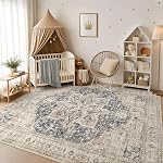 Tortania Area Rug Living Room Rugs - 5x7 Washable Boho Rug Vintage Oriental Distressed Farmhouse Large Thin Indoor Carpet for Living Room Bedroom Under Dining Table Home Office - Cream Blue
