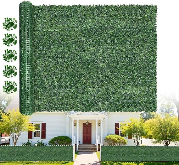 Artificial Boxwood Roll Grass Wall Panels, Greenery Outdoor 40"x120" (33.33 Sqft) UV-Anti Fake Ivy Privacy Fence Screen for Patio, Balcony, Garden, Backyard, and Fence Decor-Includes 5 PCS 79" Vines