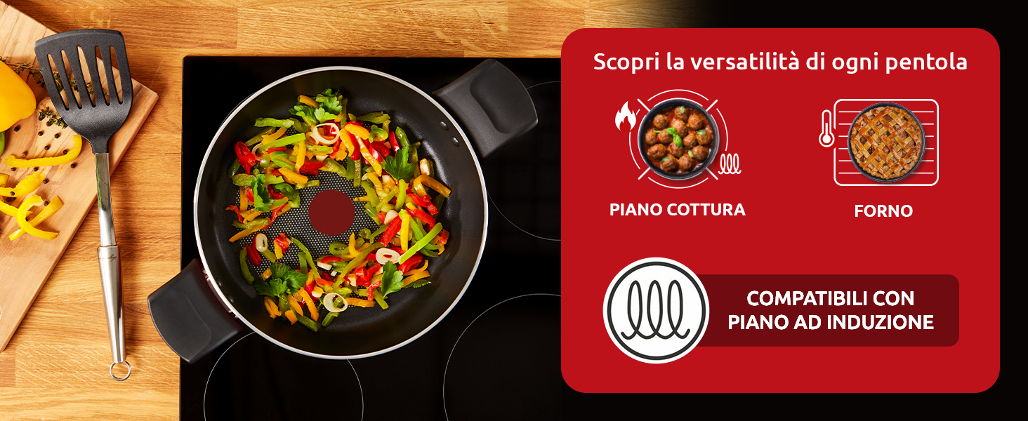 Lagostina Mediterrane keuken antiaanbakpan van aluminium 26 cm, inductie, gas en oven, met thermo-signaal-weergave, titanium Easy coating, ergonomische handgreep van bakeliet Lagostina Mediterrane keuken antiaanbakpan van aluminium 26 cm, inductie, gas en oven, met thermo-signaal-weergave, titanium Easy coating, ergonomische handgreep van bakeliet