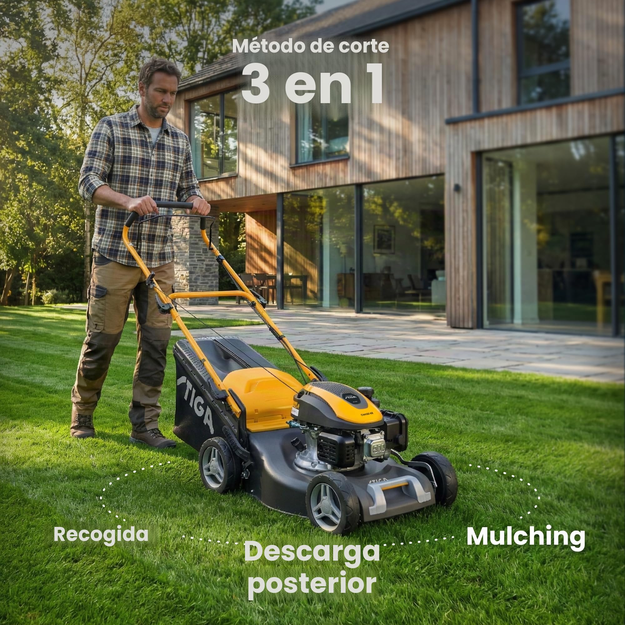 STIGA Combi 48 S - Cortacésped con tracción a gasolina, motor de gasolina de 139 cm³, ancho de corte de 46 cm, cesta de 60 L, incluye tapón de mantillo