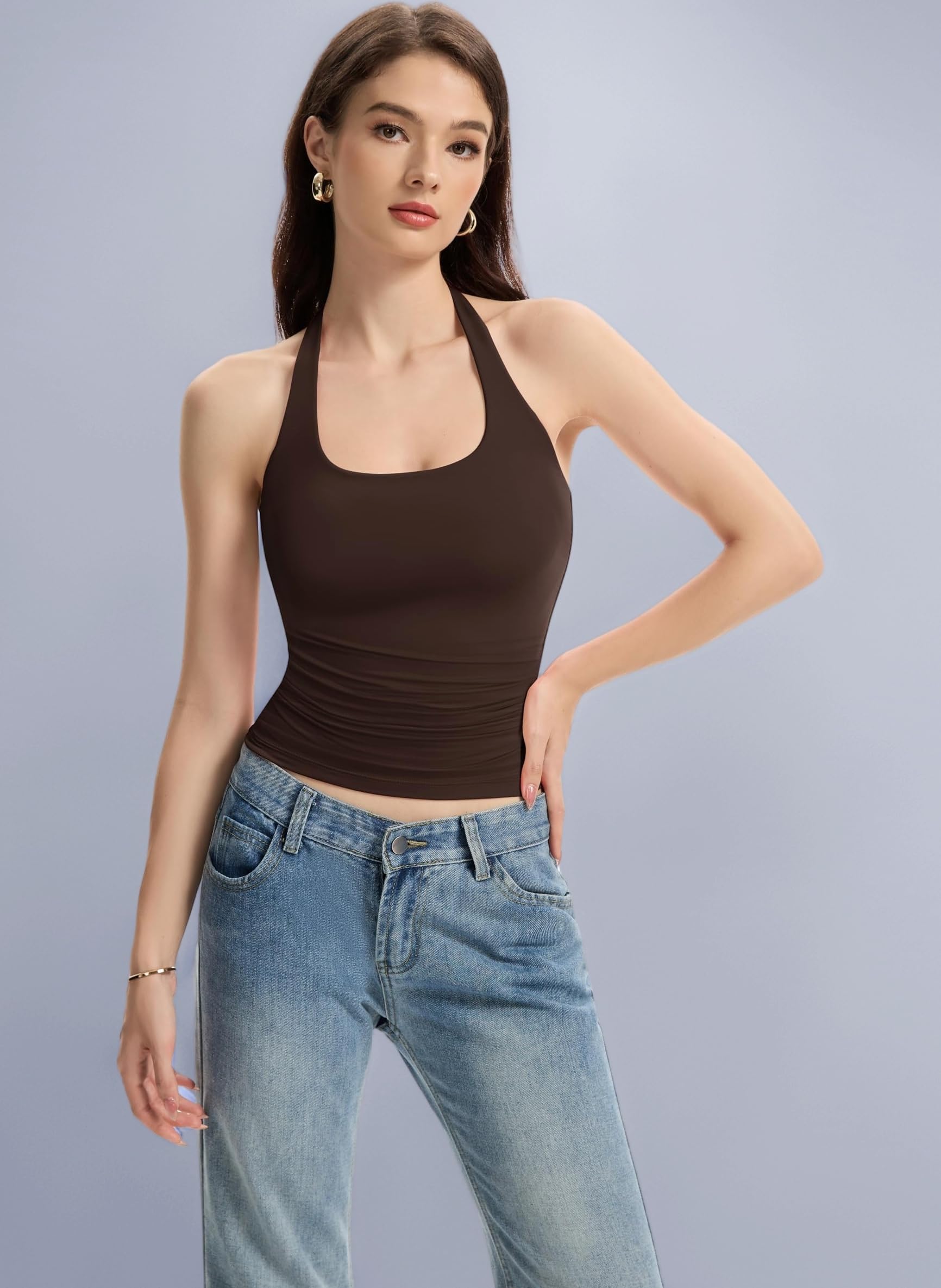 Halter Tank Tops for Women Double Lined Backless Going Out Tops Trendy Y2K Summer Shirt