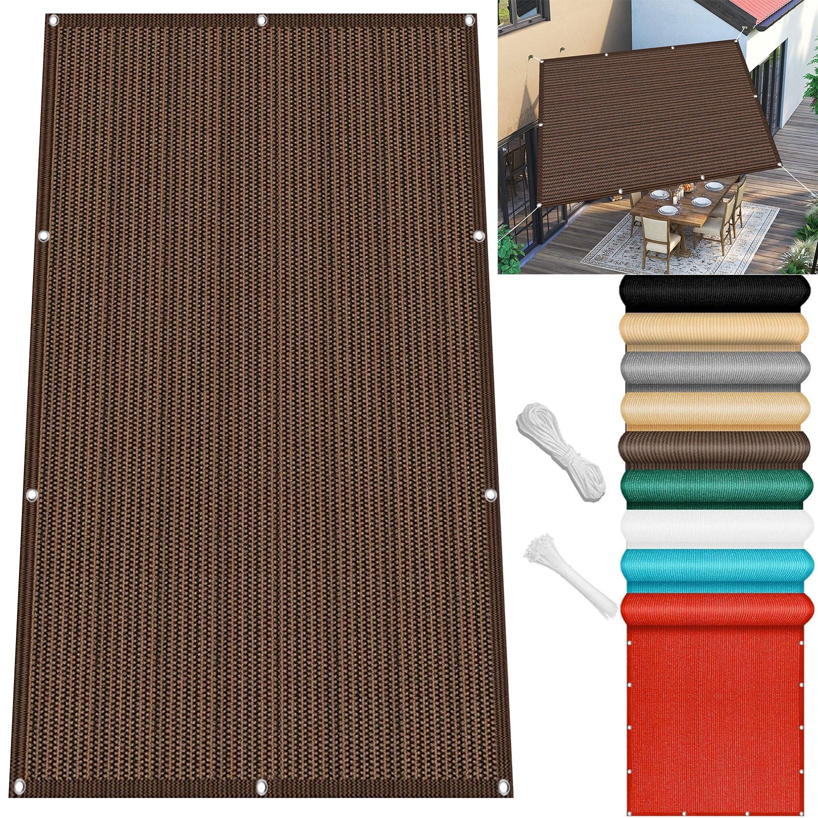 KLGFBDC Rectangular Sun Sail 240x300 cm UV Protection 98% Shade Net Tear Resistant Garden Canopy Perfect for Balcony Patio Outdoor Spaces Brown Color Sold by the Metre