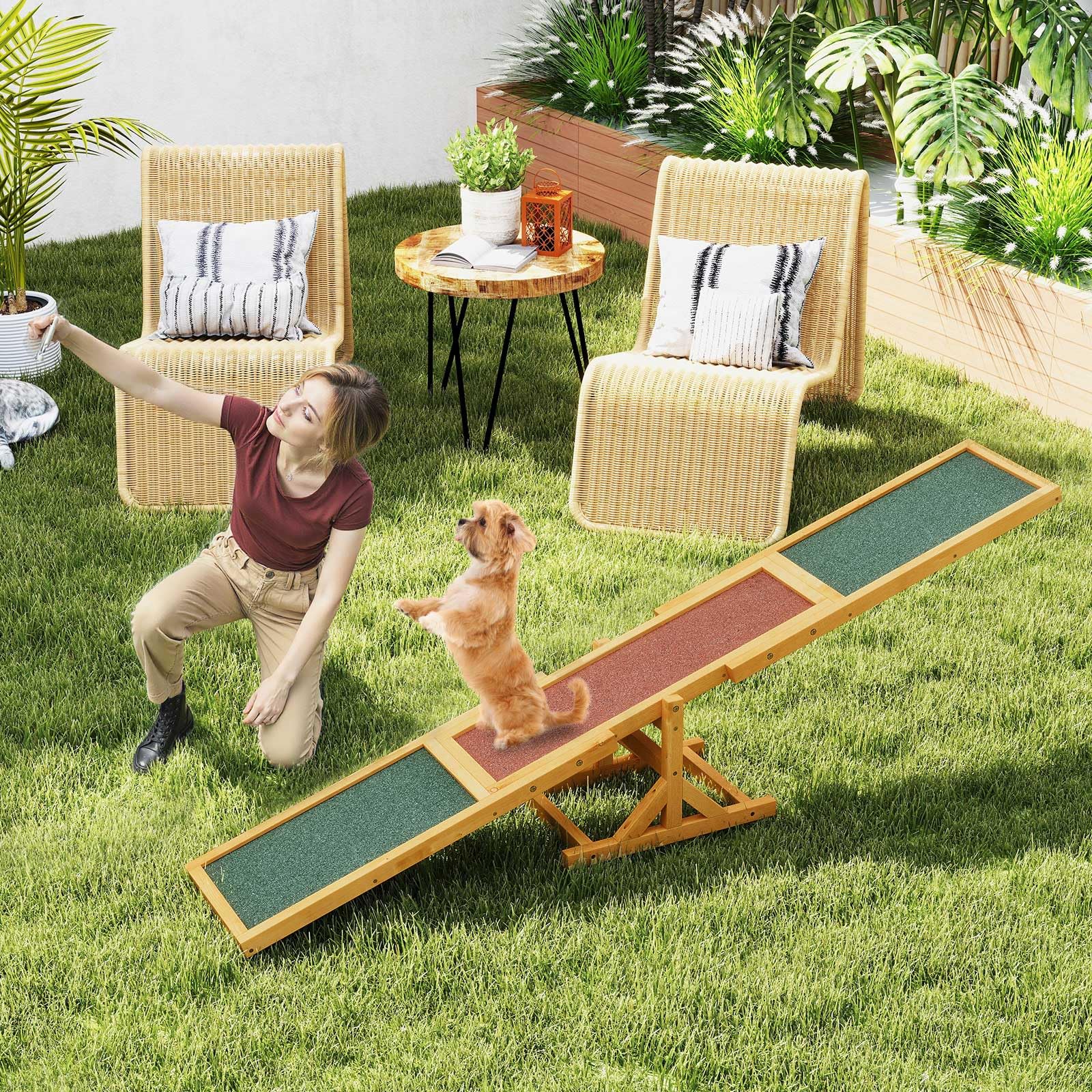 COSTWAY Altalena per Agility Cane, Set Esercizi Giochi Cani, Attrezzatura Allenamento Equilibrio Esterno, Giallo