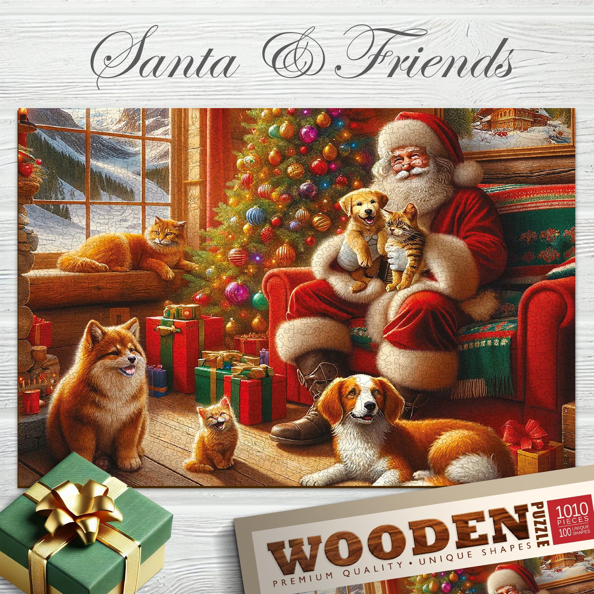 WOODEN.CITY Puzzle in legno da 1000 pezzi, Babbo Natale e amici, con 100 pezzi a tema natalizio, 54 x 39,4 cm, progettato e realizzato in UE