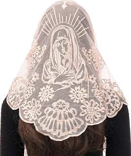 Mantilla Veils Catholic for Church Women with Virgin Mary Camellia, Triangular Veil for Mass Religious Prayer