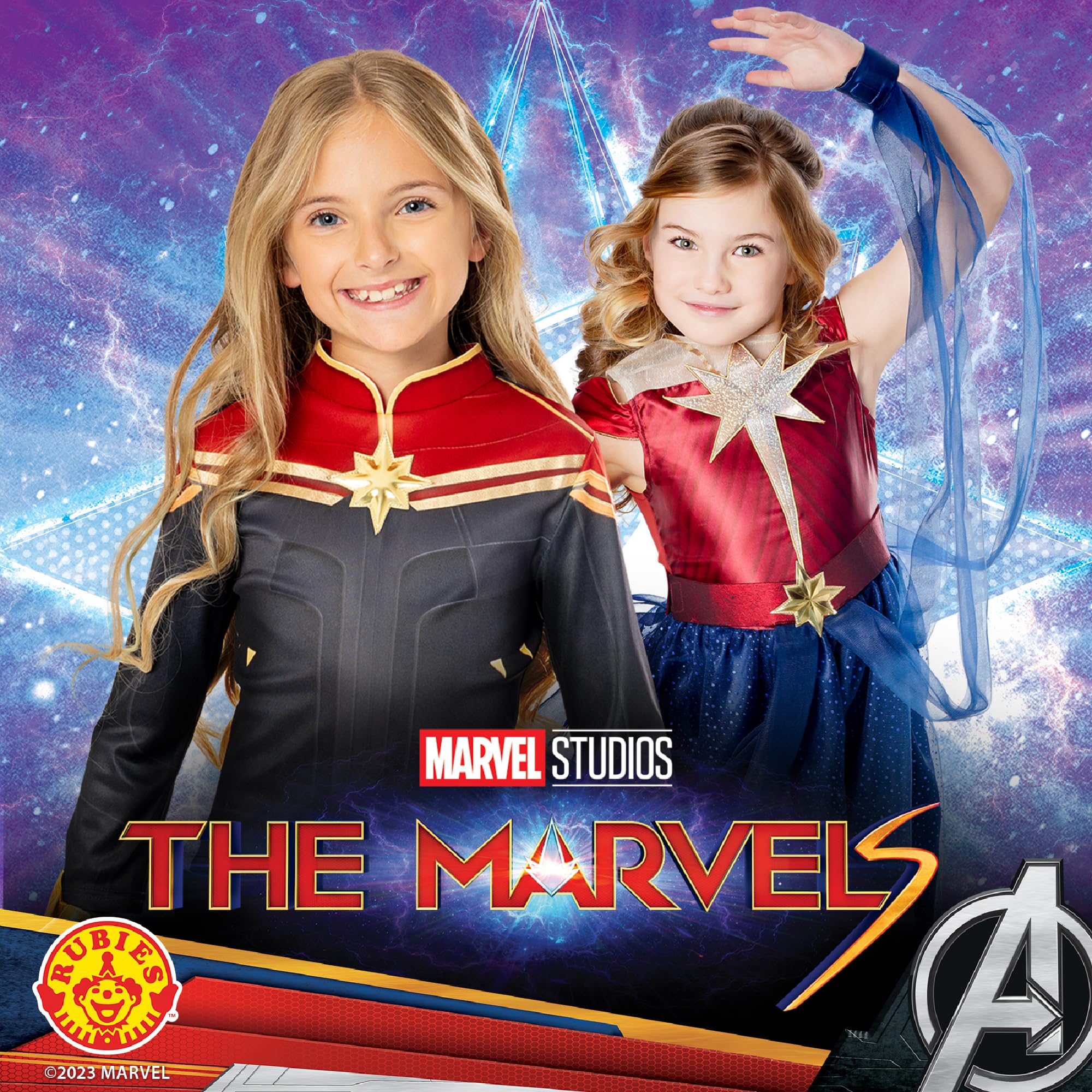 Rubies Disfraz Capitana Marvel Dress Deluxe para niñas, Vestido con cinturón, The Marvels Licencia Oficial para Carnaval, cumpleñaos y fiestas