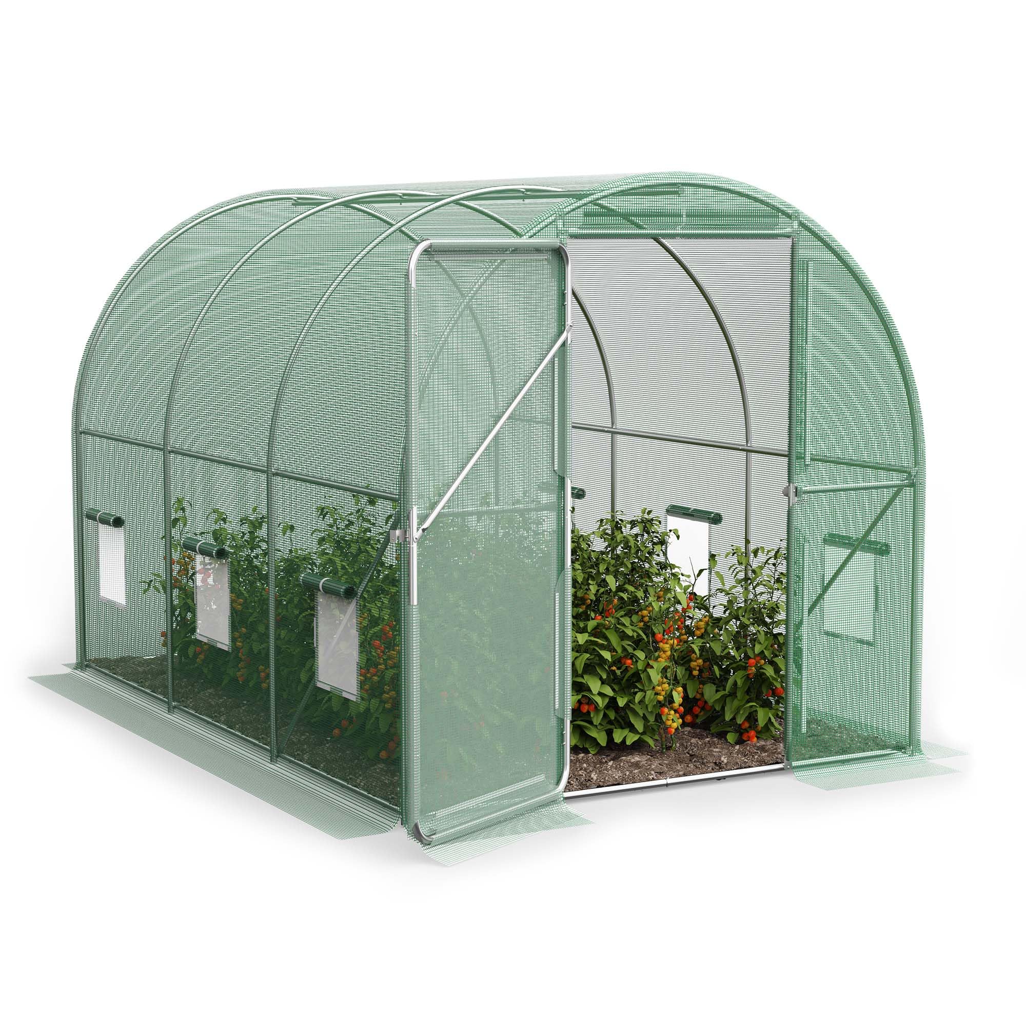 VonHaus Polytunnel Greenhouse – 2 x 3m Walk in Poly Tunnel Tent – 6m² Heavy Duty Weatherproof Green House for Garden and Outdoor with Roll-up Mesh Windows, Galvanised Steel Frame and Hinged Door