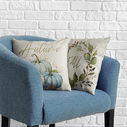 Miniatura 7 de Juego de 2 fundas de almohada de calabaza de 18 x 18 pulgadas, decoración de otoño, fundas de almohada decorativas de lino y algodón para sofá al