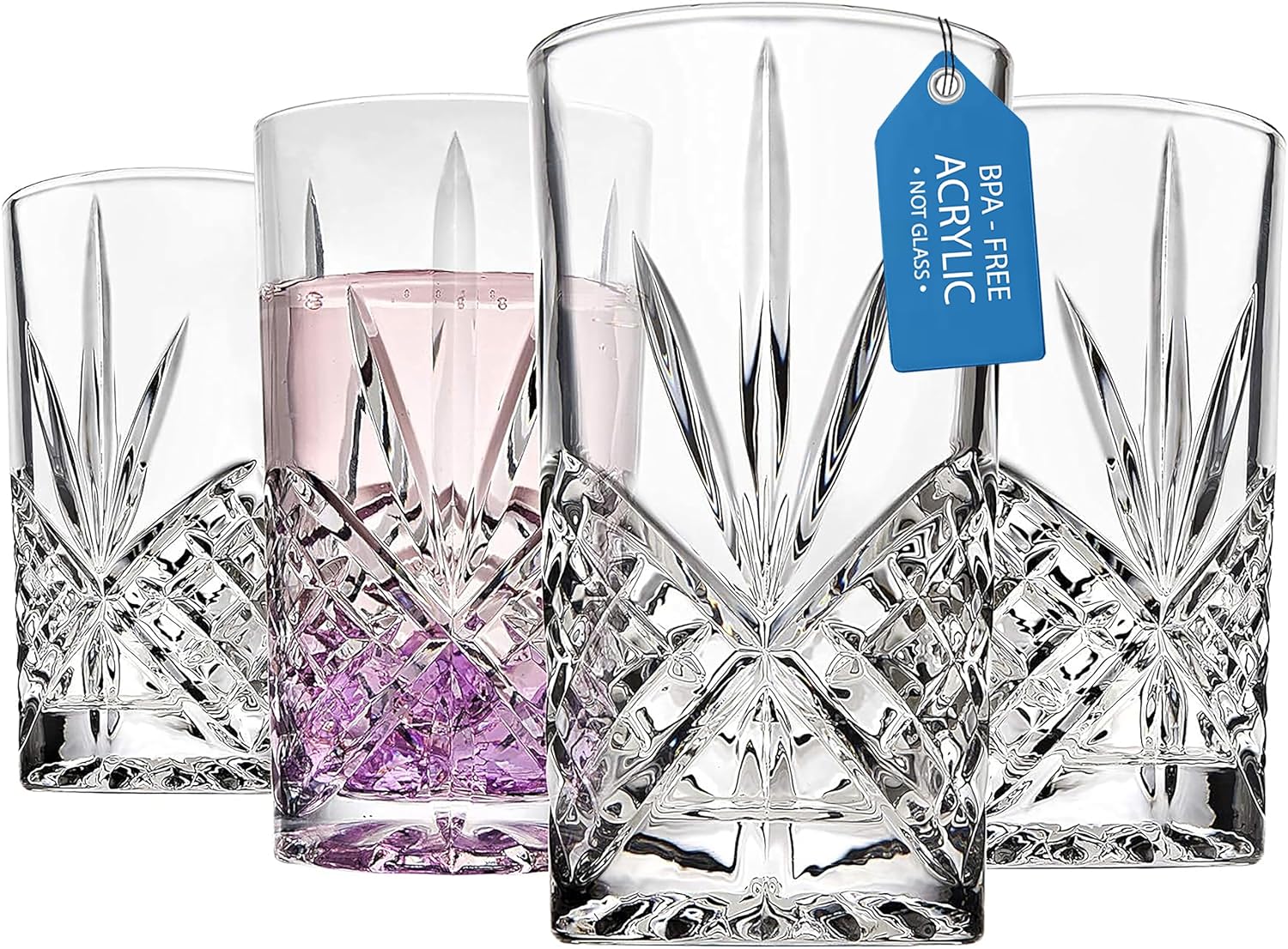Godinger Tall Highball Glasses Shatterproof and Reusable Acrylic - Dublin Collection Set of 4
