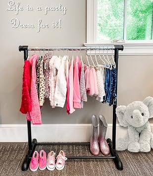 Child Garment Rack- Kids Closet Organizer- with Childrens Velvet Hangers Includes 10 Childrens Hangers Black Rack with 10 White Hangers