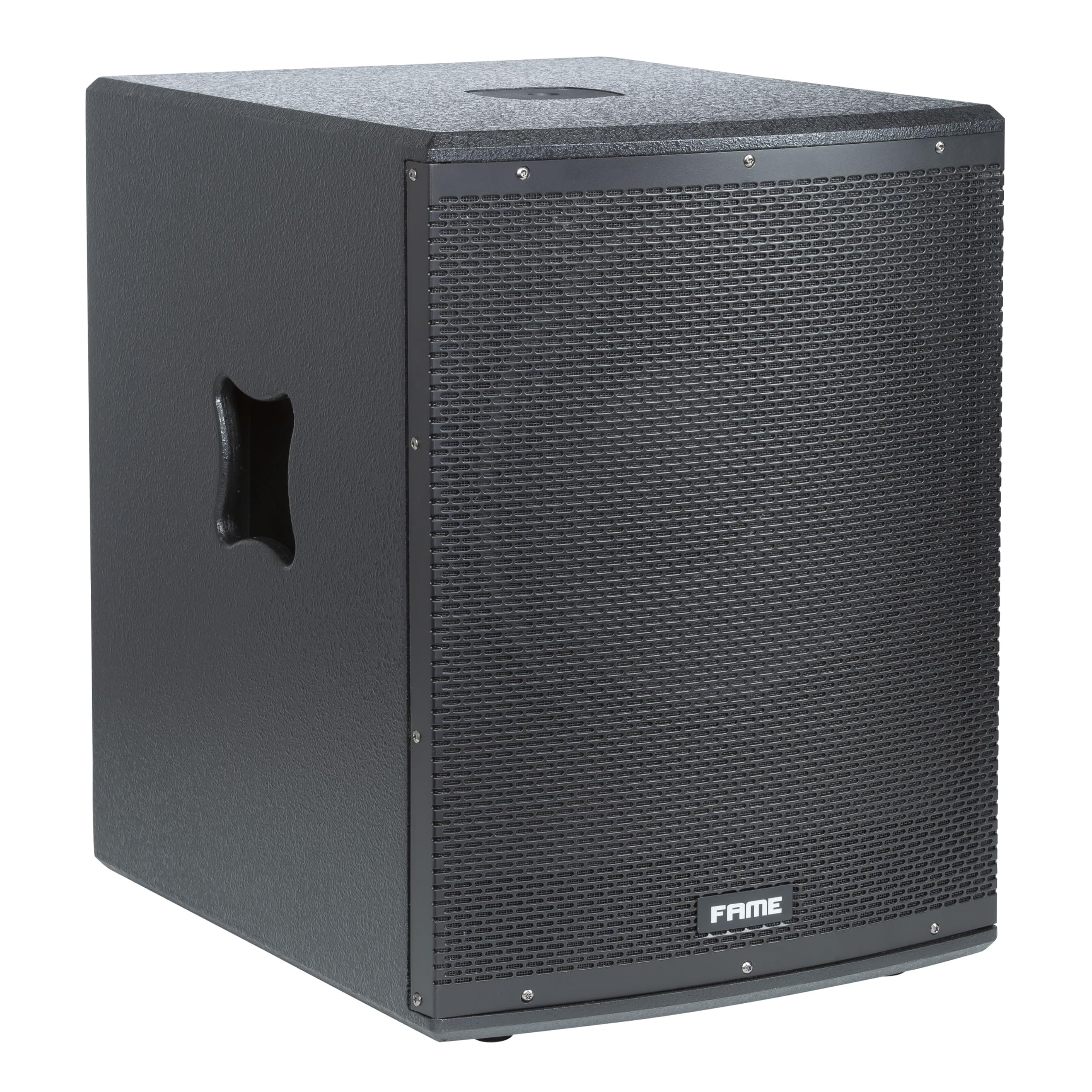 Fame Challenger SUB 15A Aktiver Subwoofer 15 Zoll, 600W RMS, 35-150Hz Frequenzbereich, M20 Gewinde, Holzgehäuse, Integrierte Griffe, Ideal für Konzerte und Veranstaltungen