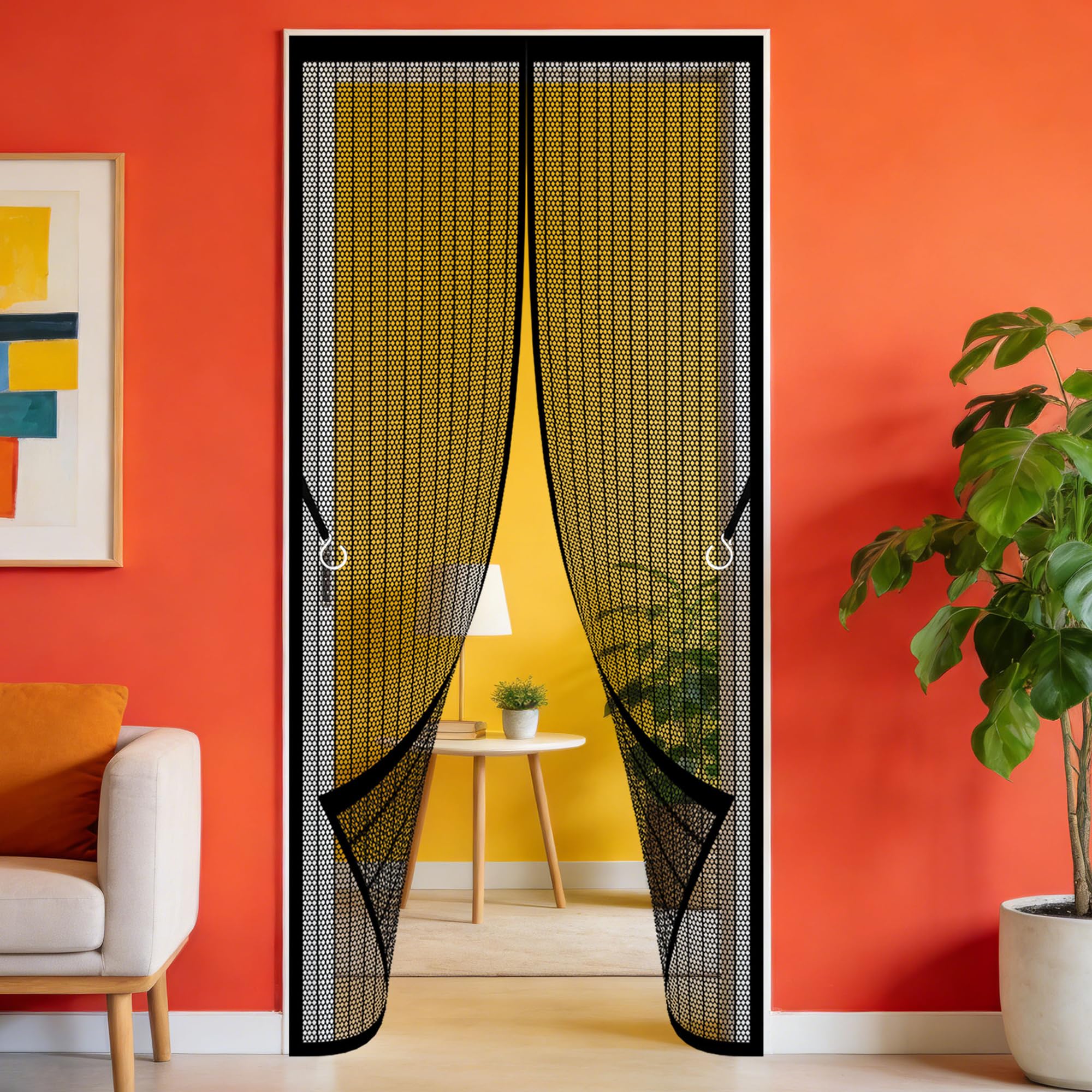 Magnetic Screen Door 94 x 188 cm Powerful Magnets Flyscreen French Doors Easy to Install Without Drilling for Home, Bedroom, Living Room, Kitchen, Patio, Black