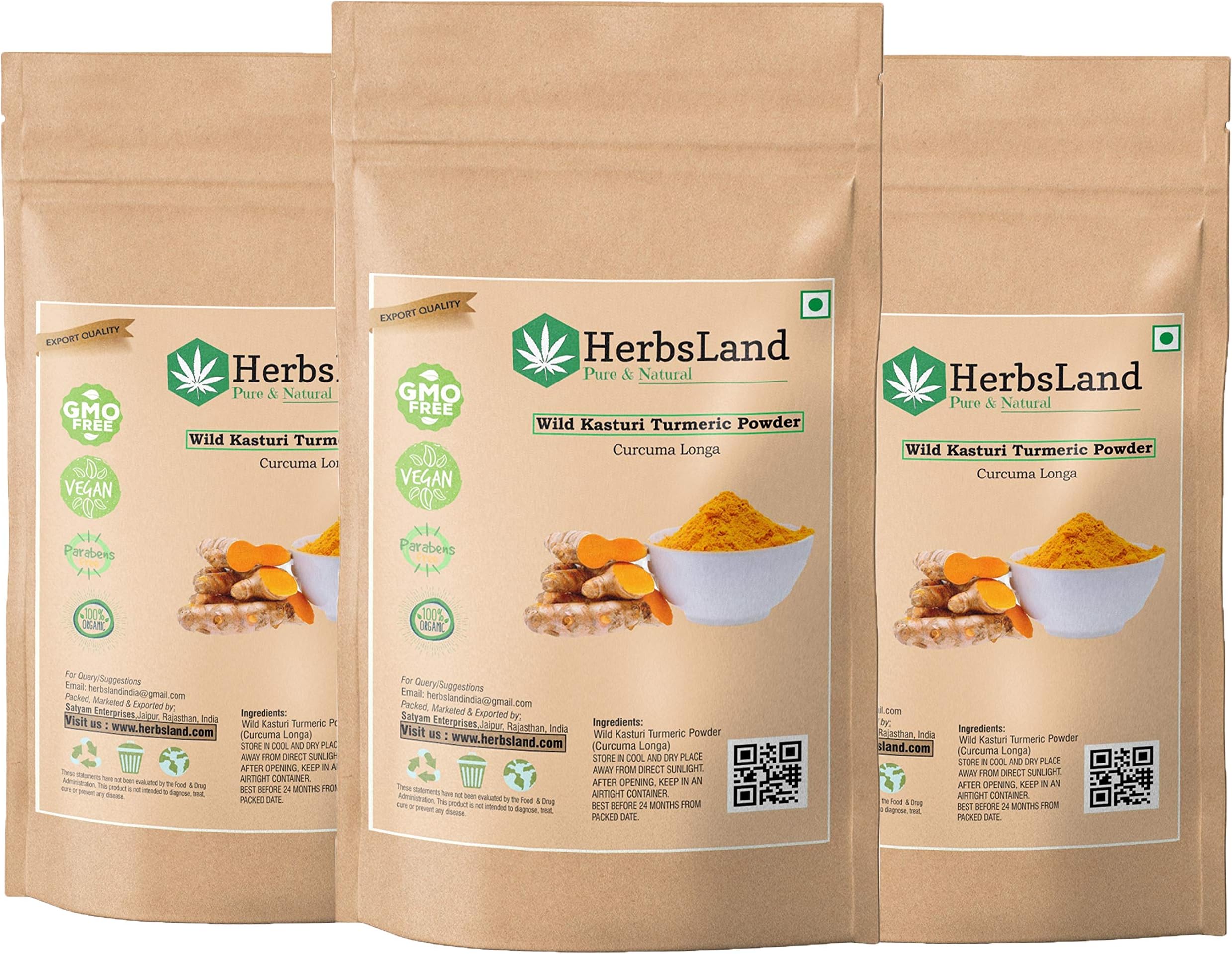 HerbsLand® Bio organic Wild Turmeric Powder for Skin and Face Care [Curcuma Aromatica/Jangli Haldi/Kasturi Manjal/Kasturi Haldi Powder] | Skin whitening (100% Pure & Natural) (300 gm)