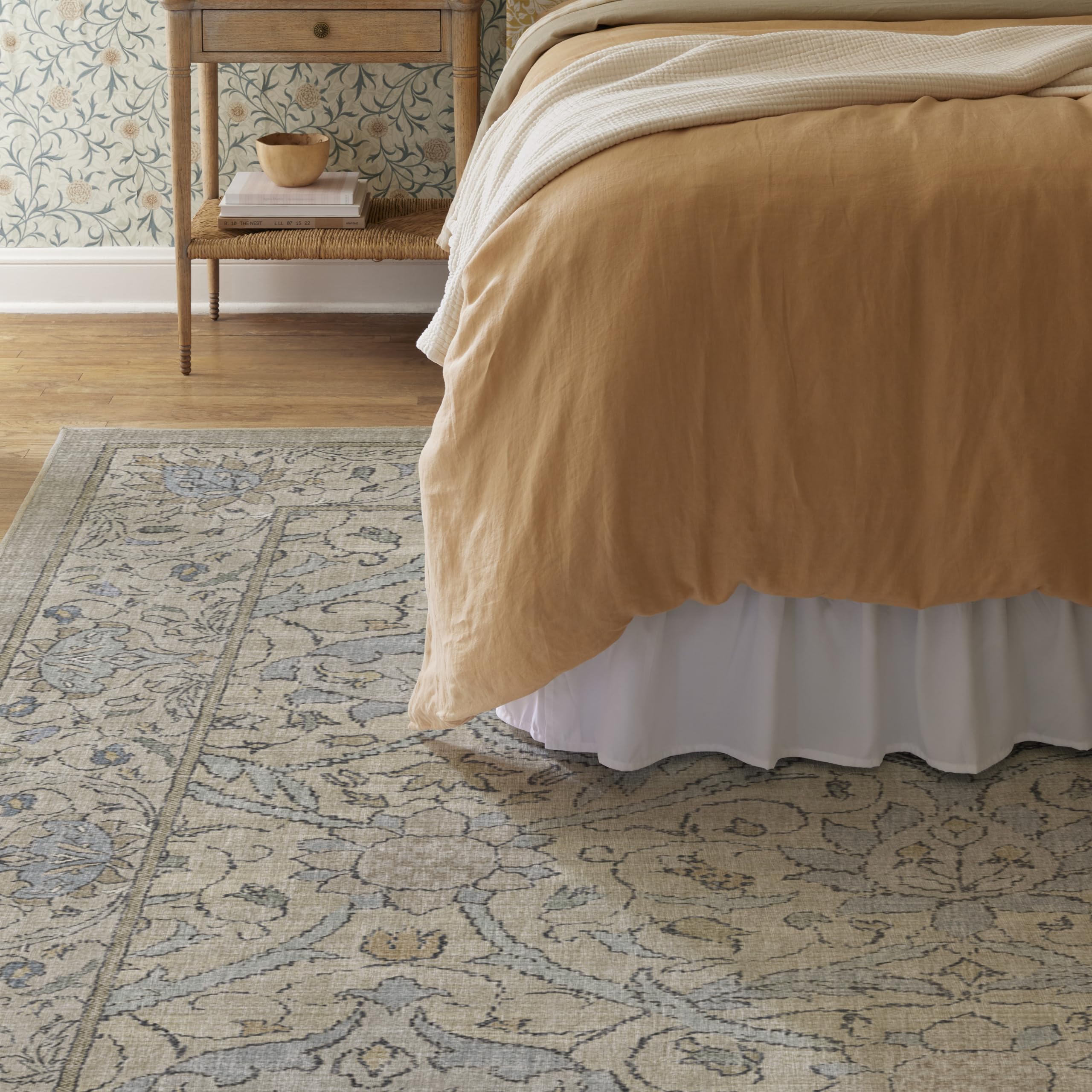 RUGGABLE x Morris & Co Washable Area Rug – Montreal Natural Blue 9x12, Stain-Resistant, Non-Slip – Large Machine Washable Rugs for Living Room, Bedroom, Hallway, Entryway & Office–with Cushioned Pad