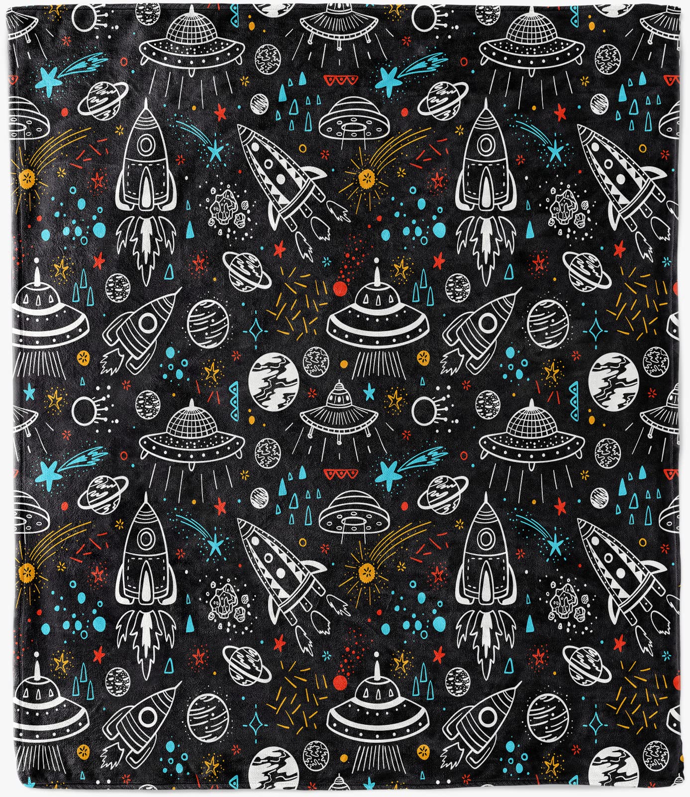 ANHOPE Space Throw Blanket Soft Lightweight Flannel Fleece Blanket for Couch Sofa Bed Rocket Planet UFO Stars Print Pattern All Season Decorative Throw for Kids Adults Twin/Double 150 x 200 cm