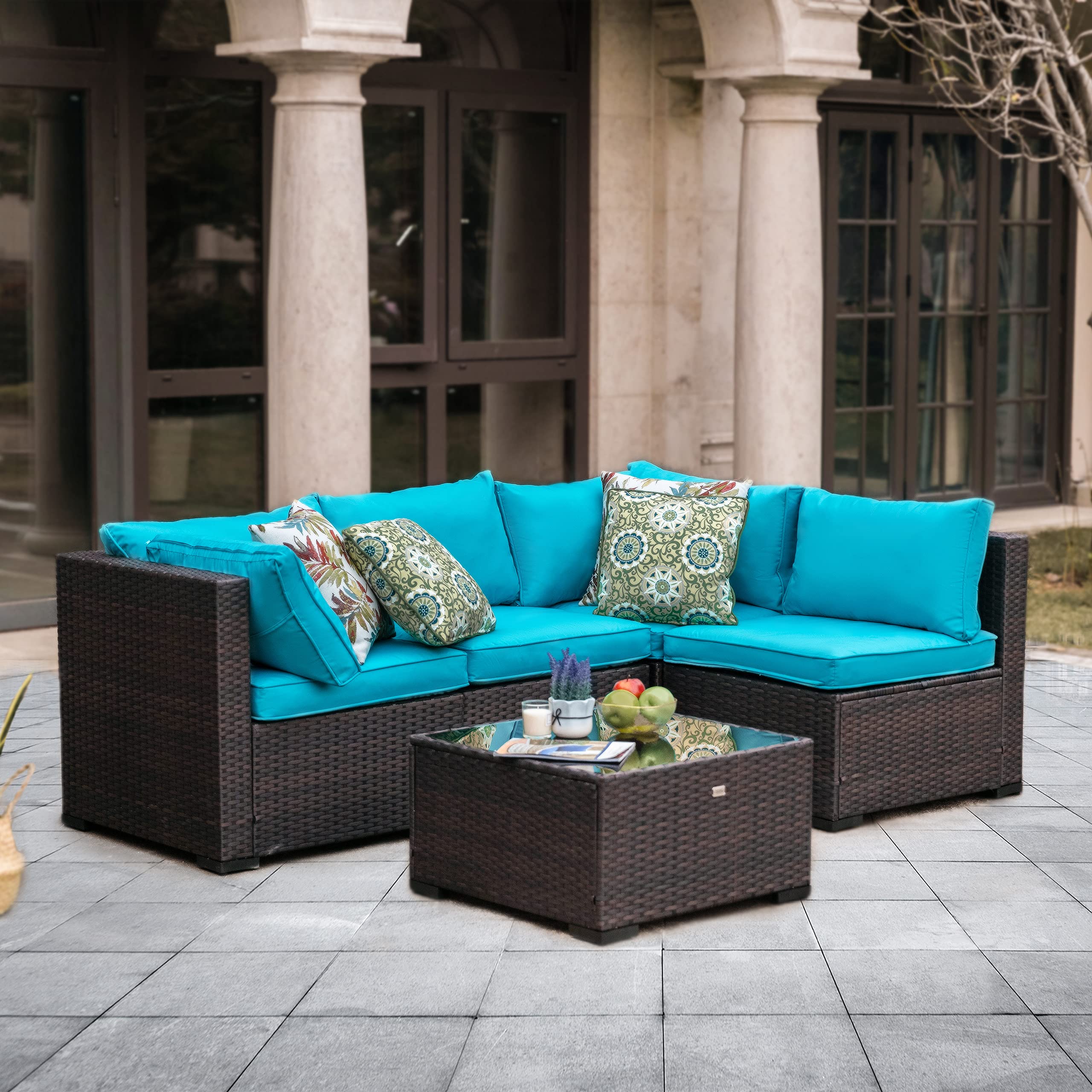 NATURAL EXPRESSIONS 5 Piece Wicker Patio Furniture Set Rattan Outdoor