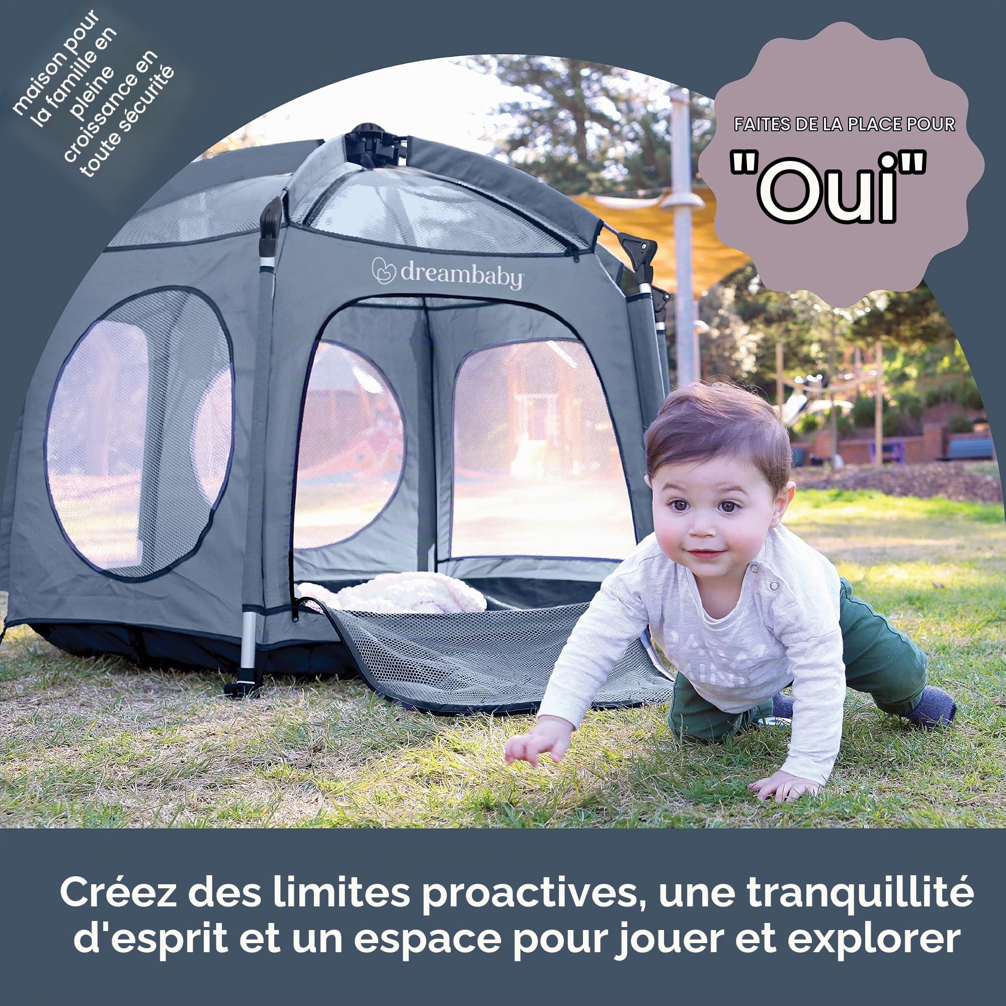 Dreambaby Adventure Parc pop-up pour enfants, intérieur et extérieur, parc portable avec base et auvent anti-UV, cour de jeu pliable pour bébé pour voyage