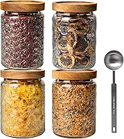 Vista 1 de INFTYLE Vantage - Tarros de almacenamiento de vidrio de 23 onzas / 23.7 fl oz con tapa de madera de acacia y cuchara, juego de 4 recipientes