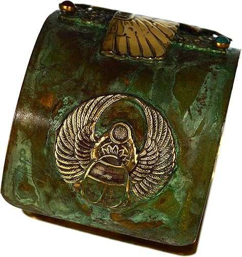 Miniatura 3 de Elaine Coyne Collectible Artwear - Carnelian, Turquoise, Scarab, Navy Onyx Bracelet for Women, Handmade Egyptian Motif Wide Cuff Bracelet, Patina