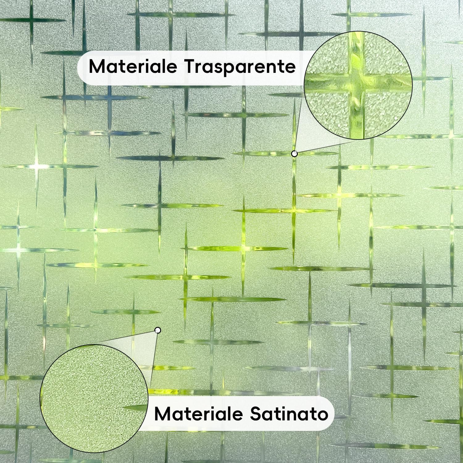Qualsen Pellicola per Vetri Finestre 75x200cm, Schema a Croce Pellicola Adesiva per Vetri Decorative Elettrostatica Satinata Autoadesive Anti-UV Pellicola Privacy Finestre per Casa, Ufficio, Cucina