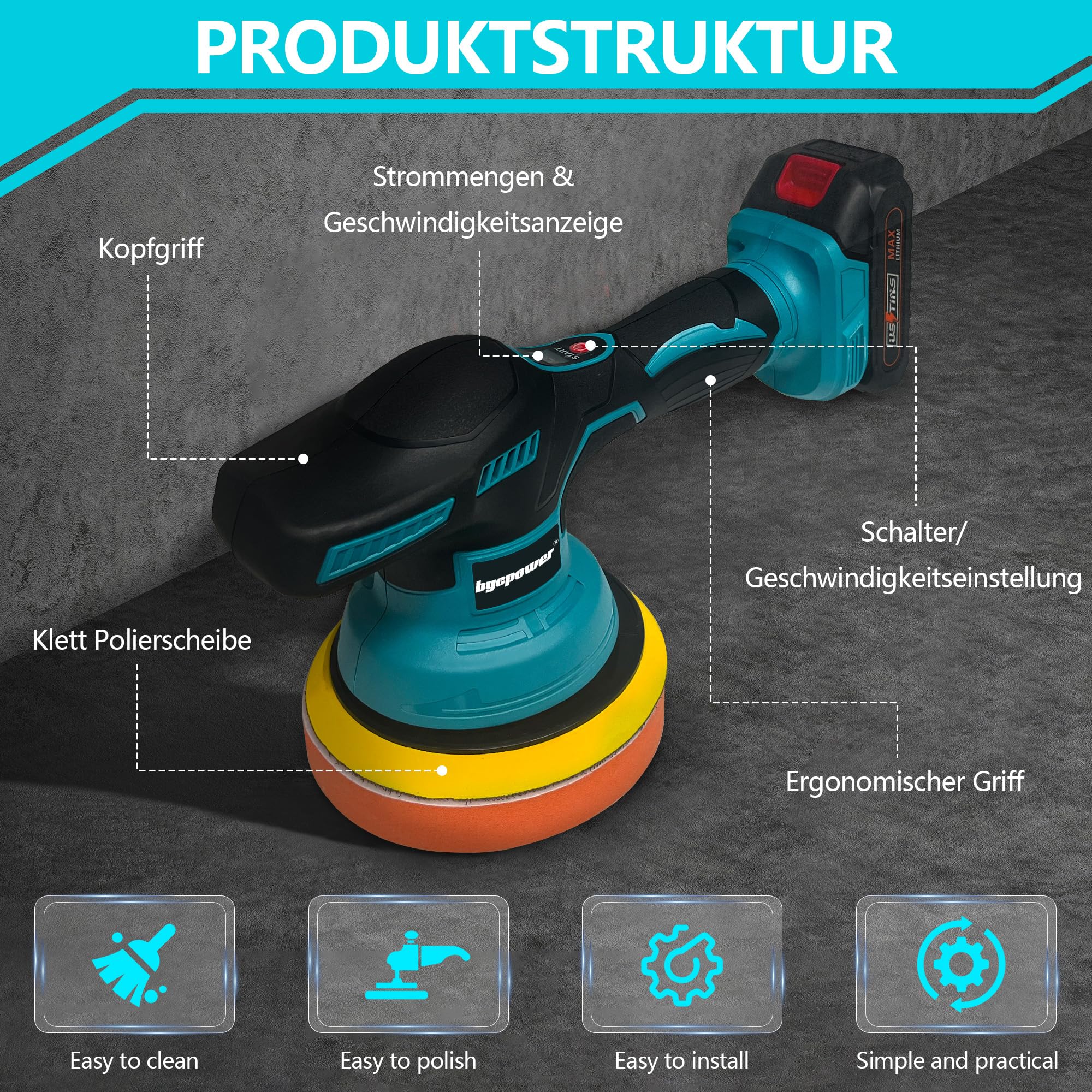 Poliermaschine Auto für Makita 18V Akku LXT, 150mm Exzenterpolierer mit 8 Geschwindigkeiten, Auto Polierset für Autodetaillierung & Lackpflege, Kabellose Schleifmaschine für Kratzer (Ohne Akku)