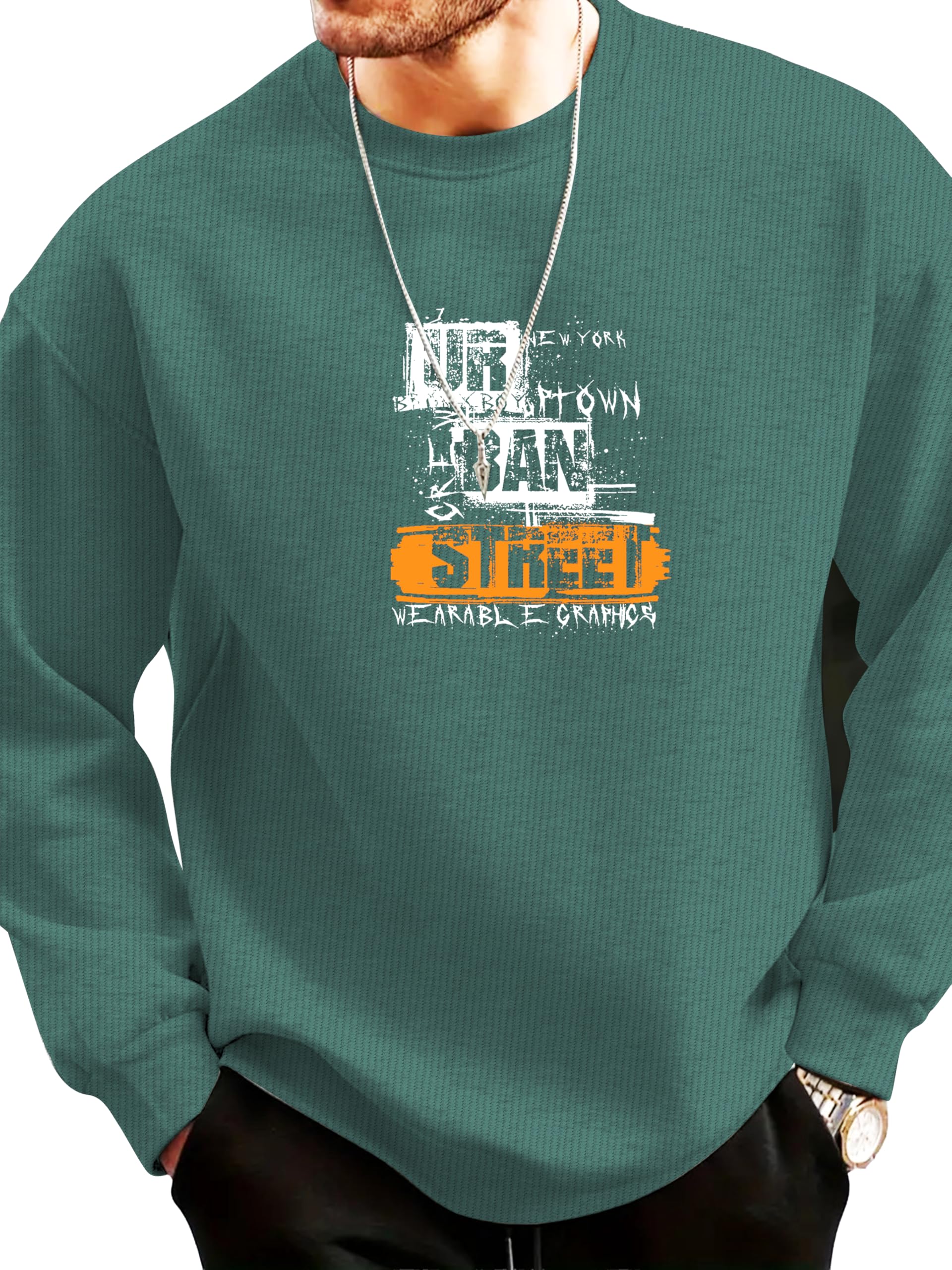 Men's Long Sleeve Sweatshirt with New York Urban Street Graphic Print, Charcoal Grey-image-39