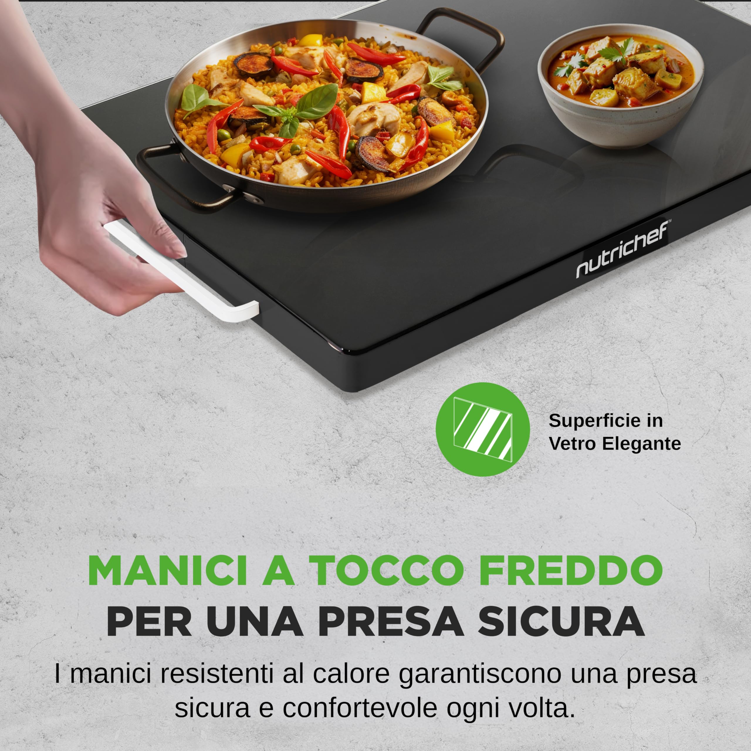 NutriChef Piastra Elettrica, Scalda Cibo Elettrico Portatile, per Tortillas, Buffet, Ristorante, Festa, Cena, Casa e Cucina, Vetro, 60–110 °C, 54 × 42 cm, Nero