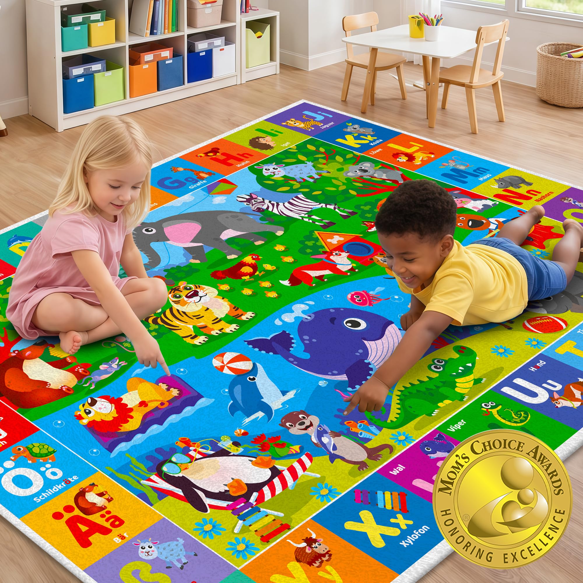 QUOKKA Baby Play Mat for Floor – Super Soft Plush Surface ABC Rug for Toddlers & Infants – Extra Thick (0.3in) Non-Slip Padded Nursery Mat for Crawling & Fun – Foldable Gift Rug