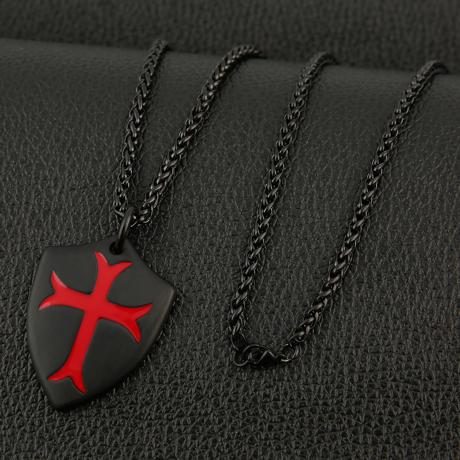 HZMAN Knights Templar Cross Joshua 1:9 Shield Stainless Steel Pendant Necklace with 22+2 inch Chain - Image 5