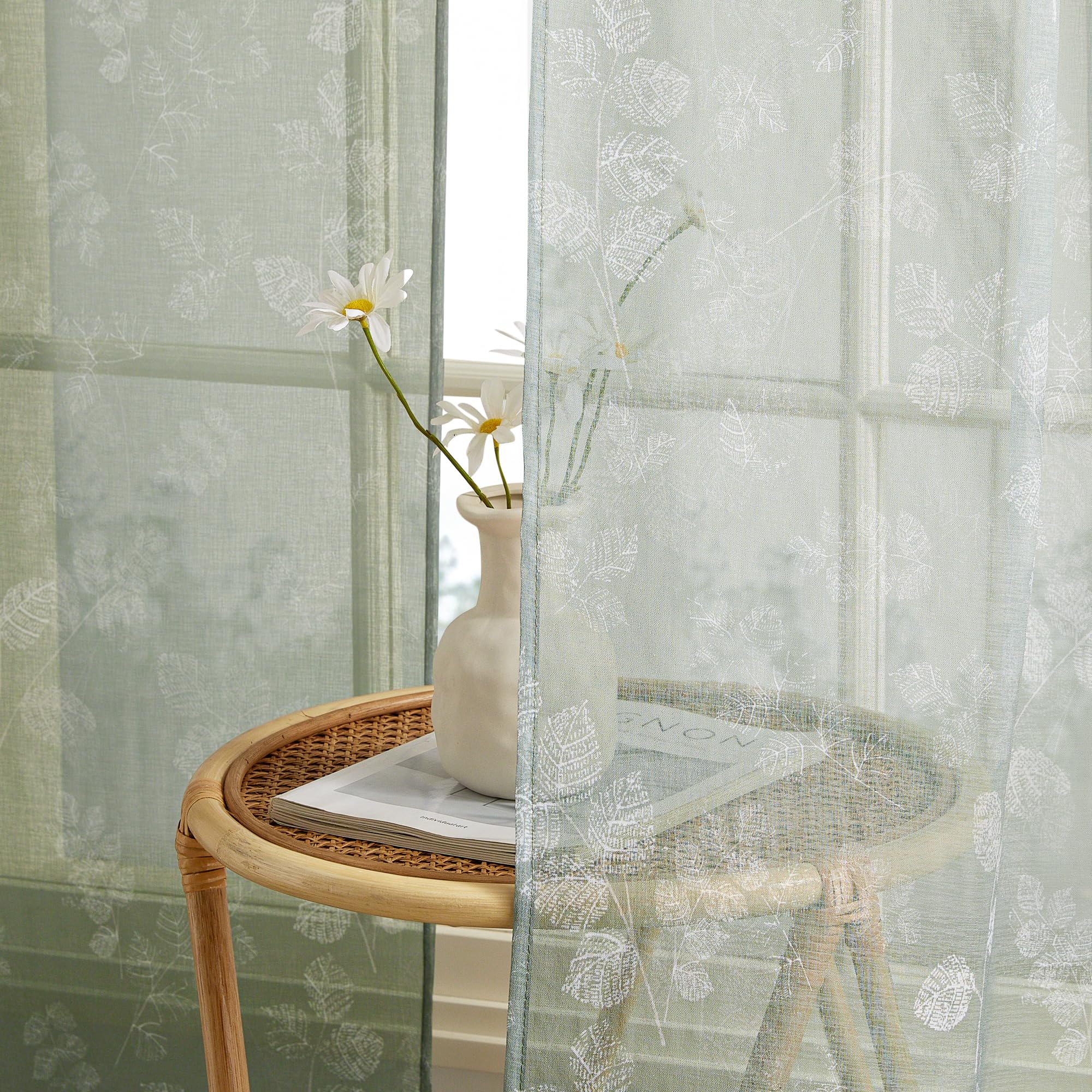 PONY DANCE Tende a Vetro per Porta Finestra 2 Pezzi 60x240 CM Tendine per Soggiorno Eleganti Decorazioni Trasparenti per Cucina Tenda Stampate con Tasca, Verde